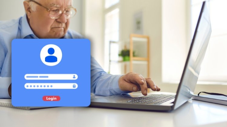 man signing into online account