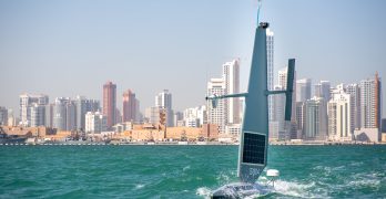 A Saildrone Explorer unmanned surface vessel is being towed out to sea in the Arabian Gulf off Bahrain’s coast, Jan. 27, 2022. U.S. Naval Forces Central Command began operationally testing the USV as part of an initiative to integrate new unmanned systems and artificial intelligence into U.S. 5th Fleet operations.