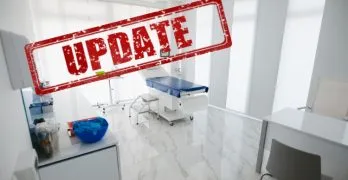 doctor's office exam room with Update text